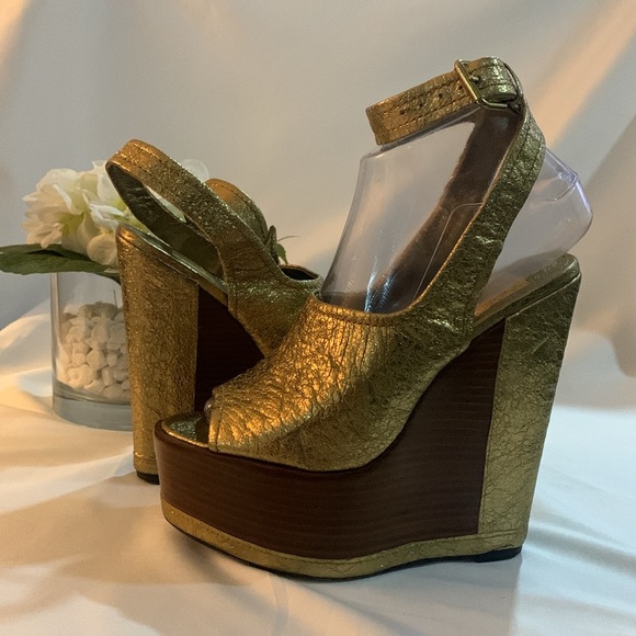 DOLCE VITA Camryn Dark Gold Ankle Strap Platform Wedge Sandal - Picture 8 of 14